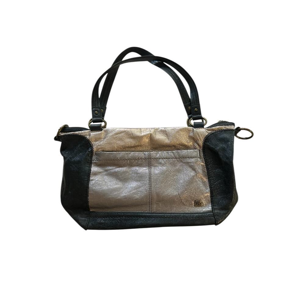 The Sac Womens Handbag Purse Metallic Pockets Black Silver Gold Organized - Picture 2 of 9